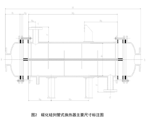 碳化硅列管換熱器主要尺寸標注圖